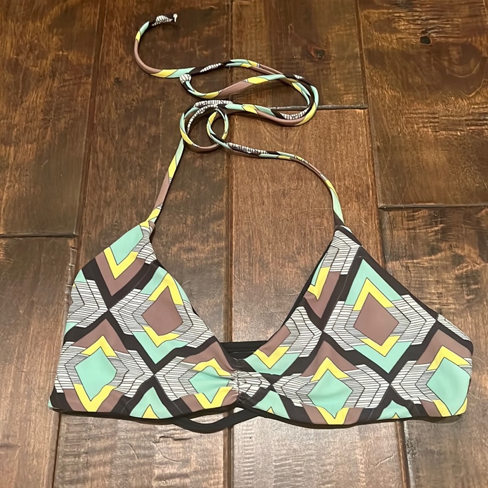 L*Space Reversible Geometric Print Halter Bikini Top, Sz Small